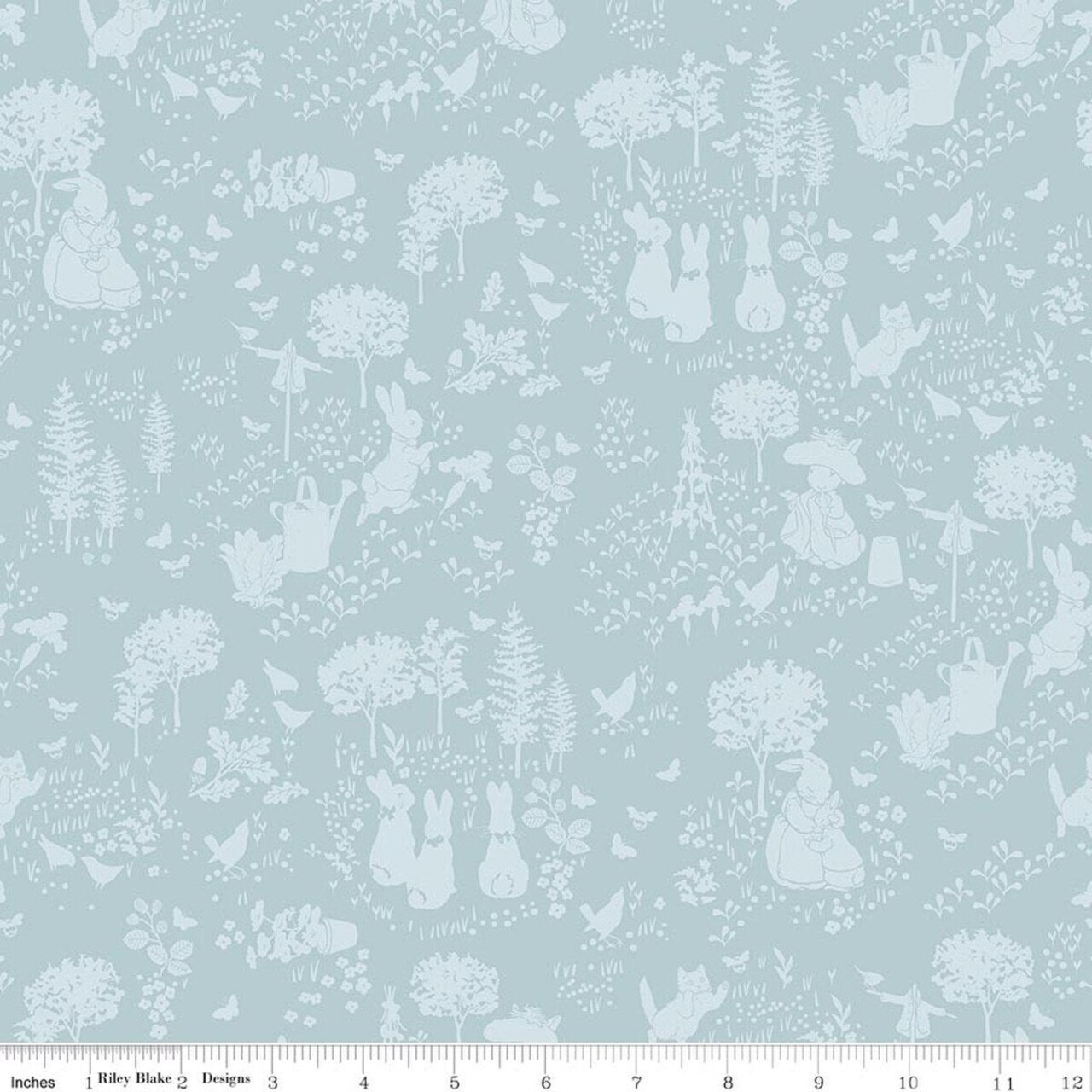 Fabric Riley Blake Blue Tonal Garden Peter Rabbit and Benjamin Bunny by the Quarter Yard C17251-BLUE